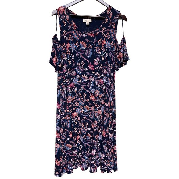 NEW! Style & CO Women's Flip Flop Blue Floral Cold Shoulder Dress Size 1X - Picture 2 of 11